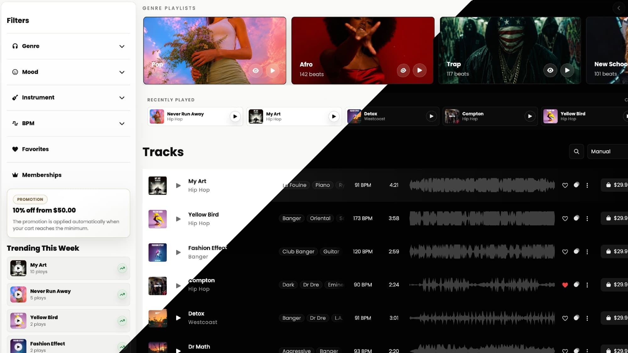 Banaslap platform overview showing coordinated light mode and dark mode storefront experiences