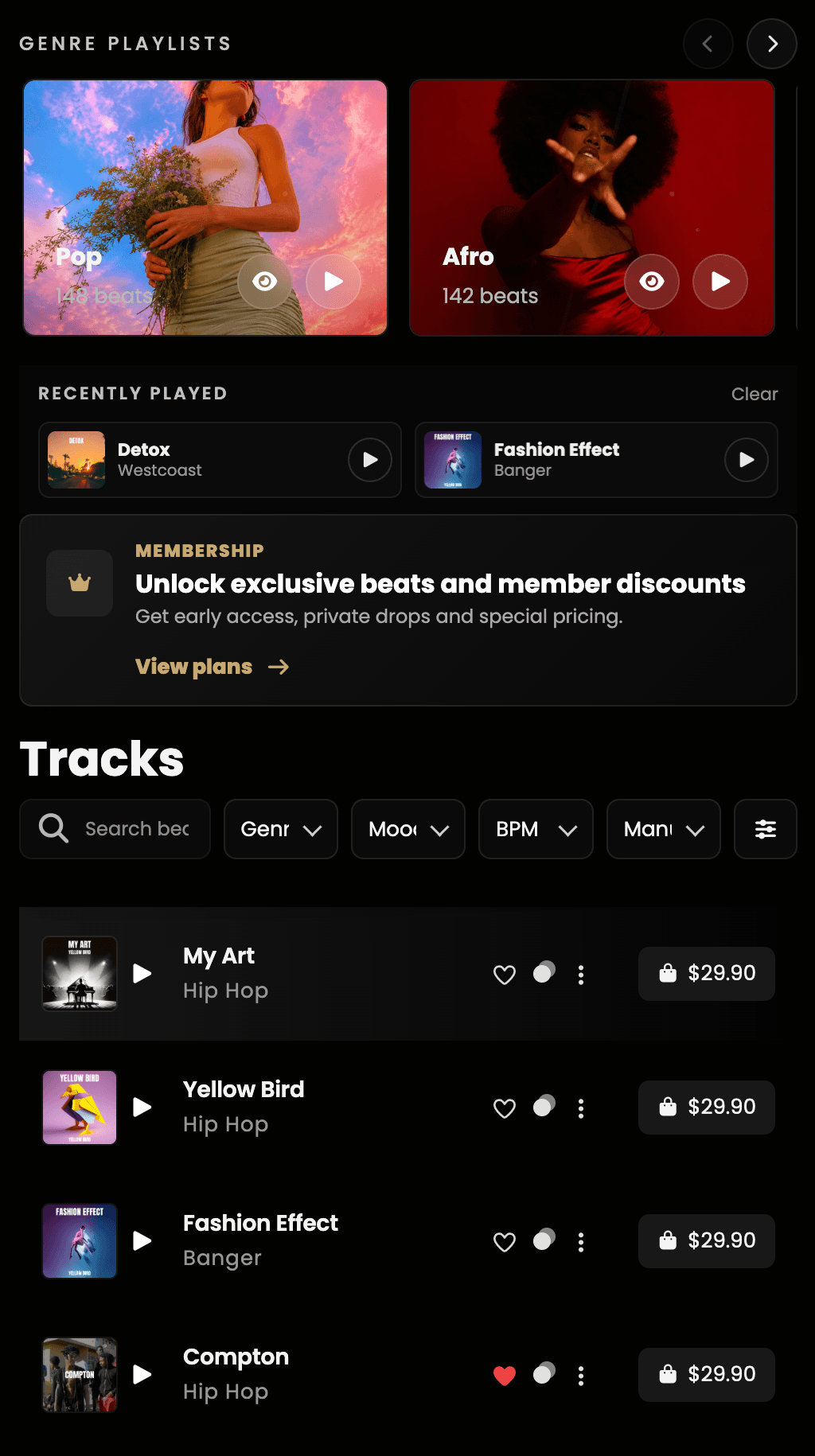 Banaslap Studio mobile storefront in dark mode