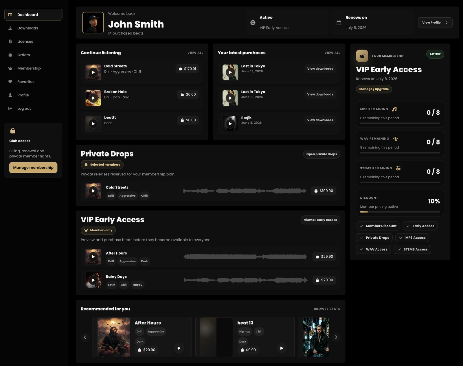 Banaslap memberships dashboard